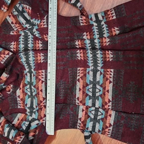 Mossimo Jacket Womens Size S Aztec wool blend coat maroon hooded belt western - Picture 10 of 11